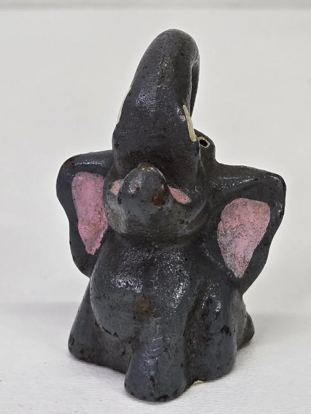 VTG Cast Iron Elephant Bottle Opener Figural Paperweight‎ Trunk Up Pink Mouth #3